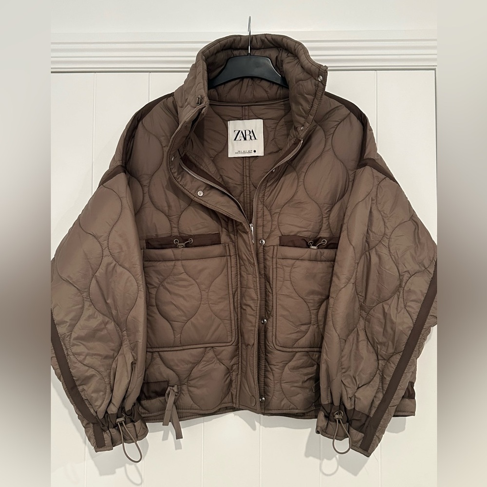 Zara Quilted Puffer Jacket in Brown